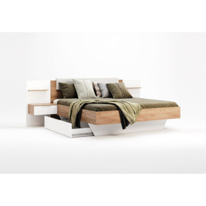 Francia ÁGY SPIRIT + ágyrács és éjjeli szekrények, 160x200,Kraft tölgy/magasfényű fehér