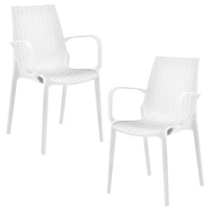 [casa.pro]® 2 x rattan hatású műanyag karfás kerti szék kartámasszal 89 x 54,5 cm - fehér