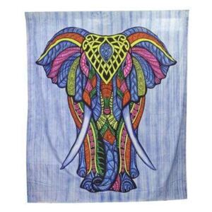 Elefánt mintás pamut falidísz indiából kék színben