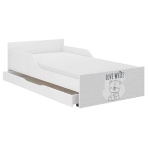 PUFI gyerekágy 160x80 matraccal és ágyneműtartóval - fehér maci