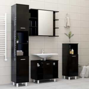 VidaXL 3 részes magasfényű fekete forgácslap fürdőszobai bútorszett