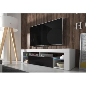 TV asztal/szekrény Liala (fehér + fényes fekete) (LED világítással)