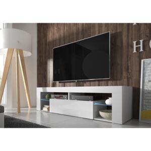 TV asztal/szekrény Liala (fehér + fényes fehér) (LED világítással)