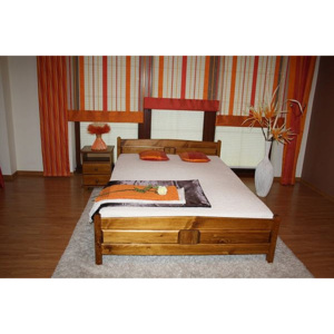 ANGEL magasított ágy + matrac + ágyrács, 140x200 cm, tölgy-lakk