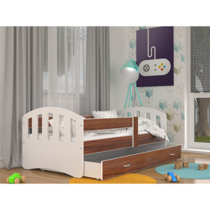 HAPPY Color gyerekágy + AJÁNDÉK matrac + ágyrács, 140x80 cm, fehér/havana