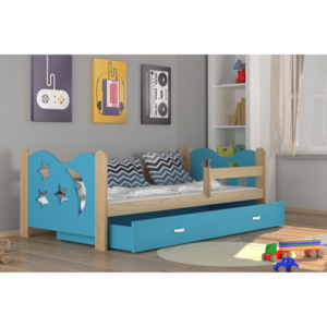MICKEY gyerekágy + AJÁNDÉK matrac + ágyrács, 160x80 cm, fenyő/kék