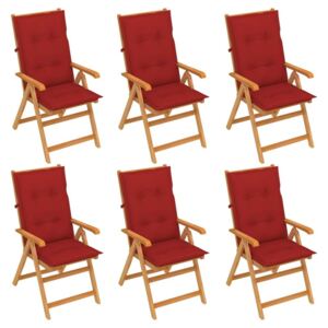 VidaXL 6 db tömör tíkfa kerti szék piros párnával