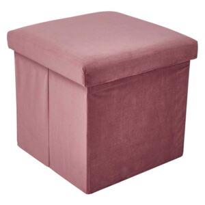 BOXSPRING bársony puff tárolóval, rózsaszín 38cm