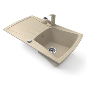 Gránit mosogatótálca NERO Venezia + kihúzható zuhanyfejes Shower csaptelep + dugókiemelő (bézs)
