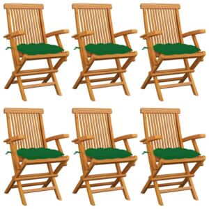 VidaXL 6 db tömör tíkfa kerti szék zöld párnával