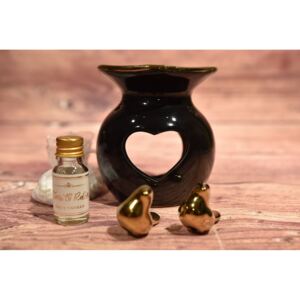 Kerámia aromalámpa - fekete arany csíkos szívecskével (14x14x10 cm) - karácsonyi