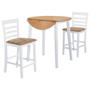 3 részes természetes/fehér tömör fa bárasztal és szék szett