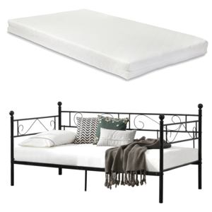 [en.casa]® Fémkeretes ágy matraccal - egyszemélyes dizájn ágykeret 200 x 100 cm ágyráccsal - heverő fekete színben
