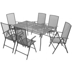7-részes antracit acél kerti étkezőszett összecsukható székkel