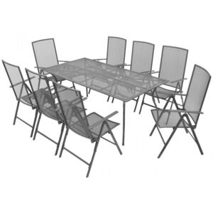 9-részes antracit acél kerti étkezőszett összecsukható székkel
