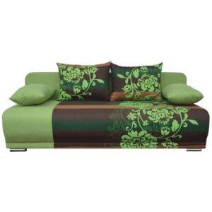 Széthúzható kanapé, zöld / barna / virágminta, REMI