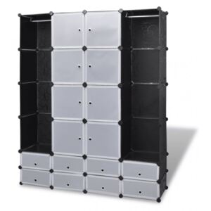 Moduláris szekrény 18 tárolórekesszel fekete és fehér 37 x 146 x 180,5 cm
