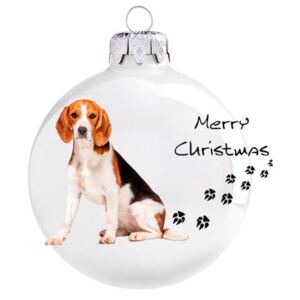 Beagle porcelán fehér 8cm - Karácsonyfadísz