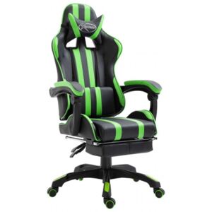 Zöld műbőr gamer szék lábtartóval