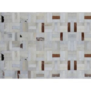 Luxus bőrszőnyeg, fehér/szürke/barna , patchwork, 70x140, bőr TIP 1