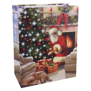 Karácsonyi dísztasak - 14x11 cm - Télapó a karácsonyfánál