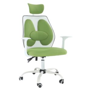 Irodai fotel fejtámlával, zöld/fehér, BENNO UT-C568X NEW
