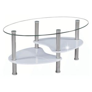 Dohányzóasztal, acél/üveg/fehér extra magasfényű HG, AXEL NEW
