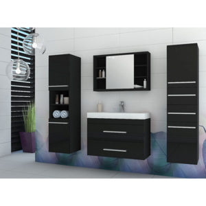 KOLI fürdőszoba összeállítás + mosdó, fekete/magasfényű fekete