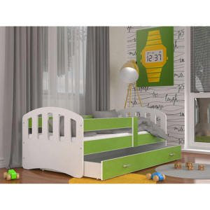 HAPPY Color gyerekágy + AJÁNDÉK matrac + ágyrács, 180x80 cm, fehér/zöld