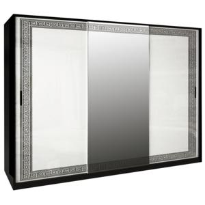 Tolóajtós Ruhás szekrény NICOLA, 272,6x212,6x55, magasfényű fehér /fekete