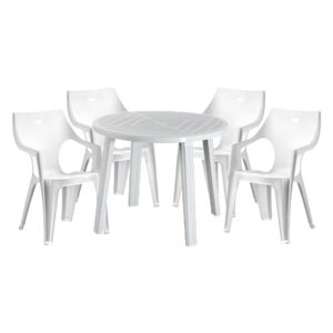 Genova 4 személyes kerti bútor szett, fehér asztallal, 4 db Rodosz fehér székkel