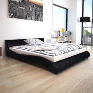 Fekete műbőr ágy memóriahabos matraccal 160 x 200 cm