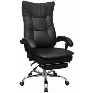 Dönthető háttámlás vezetői irodai szék lábtartóval fekete