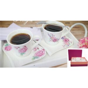 Rózsás porcelán teás/kávés készlet - 6 személyes - Frejza