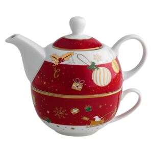 Alleluia porcelán teáskanna csészével karácsonyi mintával, hossz 15 cm - Brandani