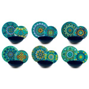 Porcelán és kerámia étkészlet, 18 darab, Mandala Mediterraneo Dinner Türkiz / Kék