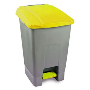Szelektív hulladékgyűjtő konténer, műanyag, pedálos, sárga, 70L
