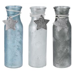 Lori karácsonyi üveg váza kék, fehér, szürke színben 20cm
