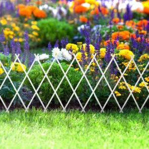 Virágágyás szegély / kerítés (kihúzható, 150 x 50 cm, fehér)