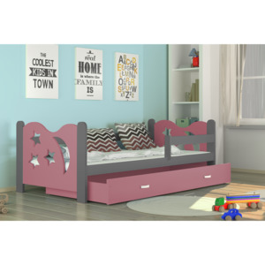 MICKEY Color gyerekágy + AJÁNDÉK matrac + ágyrács, 160x80 cm, szürke/rózsaszín