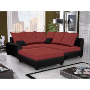 Sarok kanapé Monica (piros + fekete) (taburettel) (J)