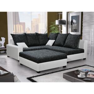Sarok kanapé Monica (fekete + fehér) (taburettel) (J)