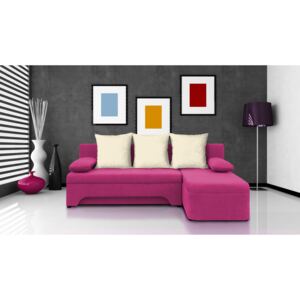 Sarok kanapé Sally rózsaszín + krém párnák (2 tárhely, hab)