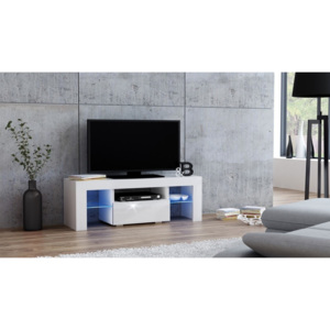 Mazzoni TV stolek MILANO lesk 110 LED bílá, bílá zásuvka