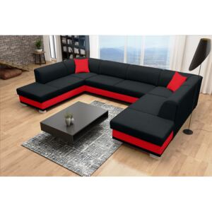 U alakú kanapé Darcia (fekete + piros) (B)