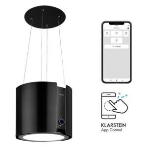 Klarstein Skyfall Smart, sziget páraelszívó, Ø 45 cm, recirkuláció, 402 m³ / h, LED, rozsdamentes acél, fekete