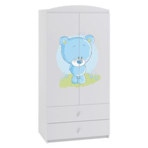 SOGNO gyerek szekrény, 90x187x57, fehér/kék medve