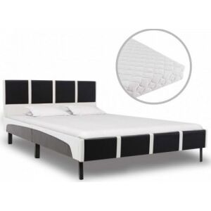 Fekete és fehér műbőr ágy matraccal 140 x 200 cm