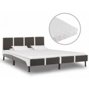 Szürke és fehér műbőr ágy matraccal 180 x 200 cm
