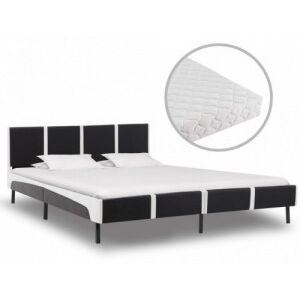 Fekete és fehér műbőr ágy matraccal 160 x 200 cm